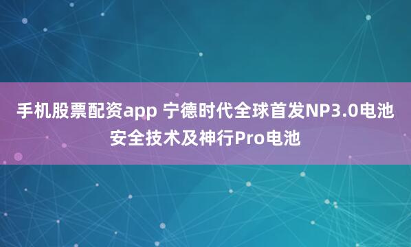 手机股票配资app 宁德时代全球首发NP3.0电池安全技术及神行Pro电池